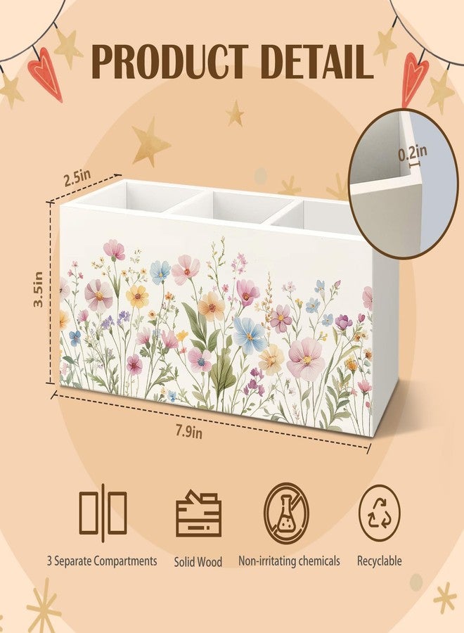 KBRCT Rustic Wildflower Wooden Utensils Holder, Watercolor Nature Wild Flower Botanical Wood Cooking Utensil Holder Organizer for Kitchen Countertop Counter Decor - Image 3